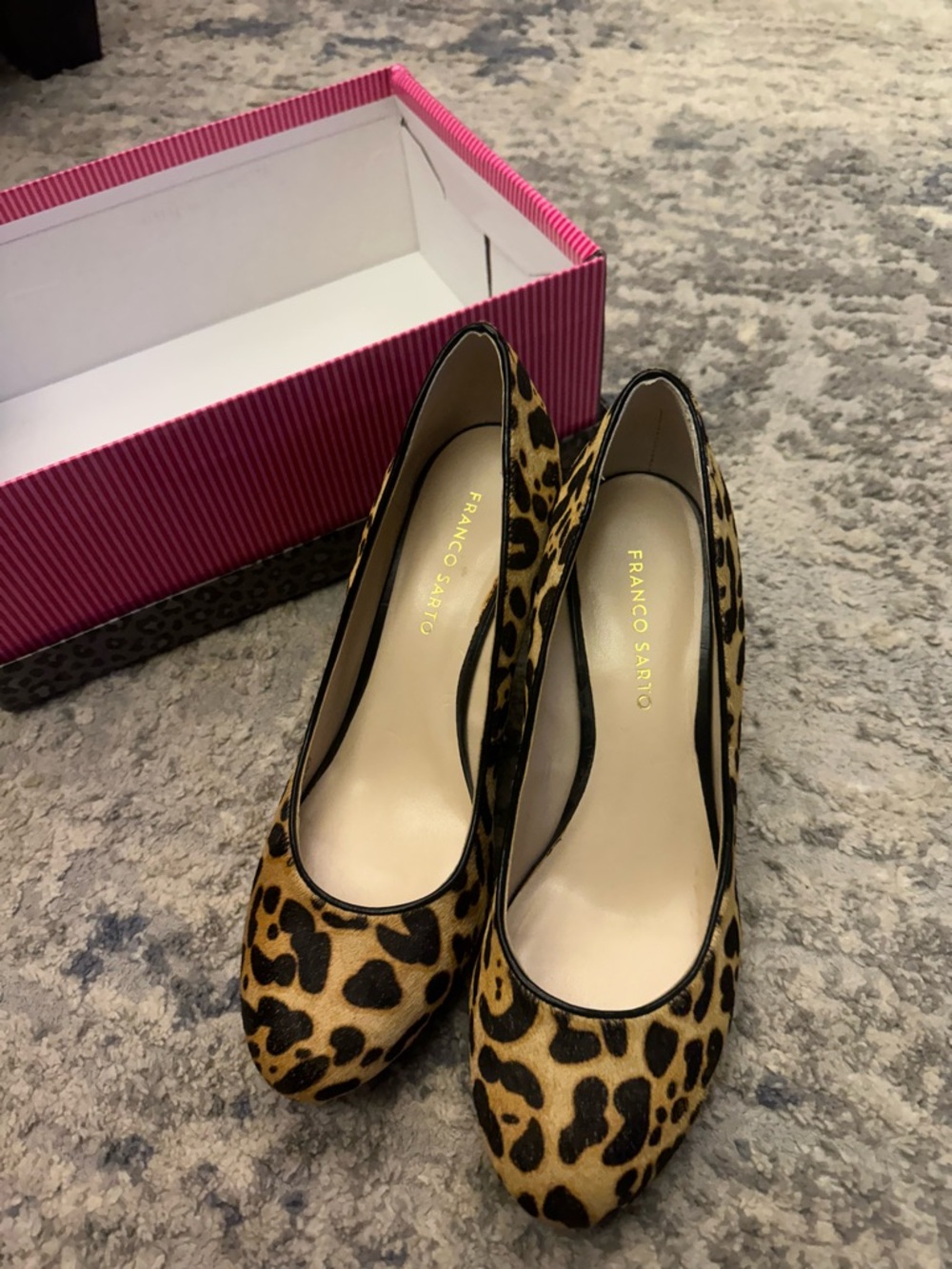 Franco Sarto leopard wedge pump